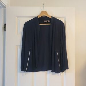 Chico's Travelwear Navy Open-Front Blazer with Zip Trim